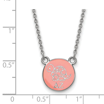 Sterling Silver Rhodium Plated Logoart Delta Zeta Sorority Symbol Small Color Enamel Pendant 18 Inch Necklace
