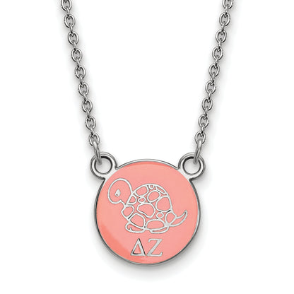 Sterling Silver Rhodium Plated Logoart Delta Zeta Sorority Symbol Small Color Enamel Pendant 18 Inch Necklace