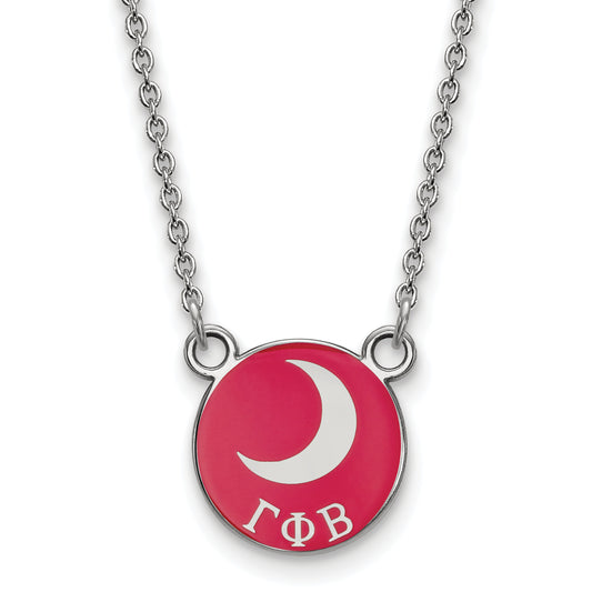 Sterling Silver Rhodium Plated Logoart Gamma Phi Beta Sorority Symbol Small Color Enamel Pendant 18 Inch Necklace