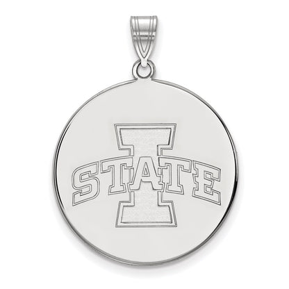 Sterling Silver Rhodium Plated Logoart Iowa State University Extra Large Disc Pendant