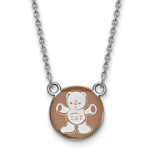 Sterling Silver Rhodium Plated Logoart Sigma Delta Tau Sorority Symbol Small Color Enamel Pendant 18 Inch Necklace
