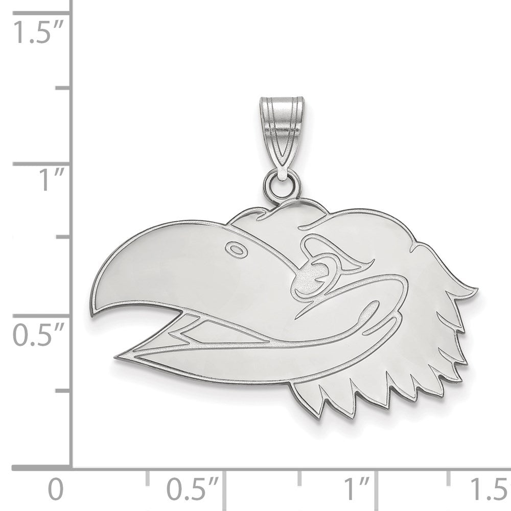 Sterling Silver Rhodium Plated Logoart University Of Kansas Jayhawk Large Pendant