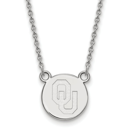 Sterling Silver Rhodium Plated Logoart University Of Oklahoma O U Small Disc 18 Inch Necklace