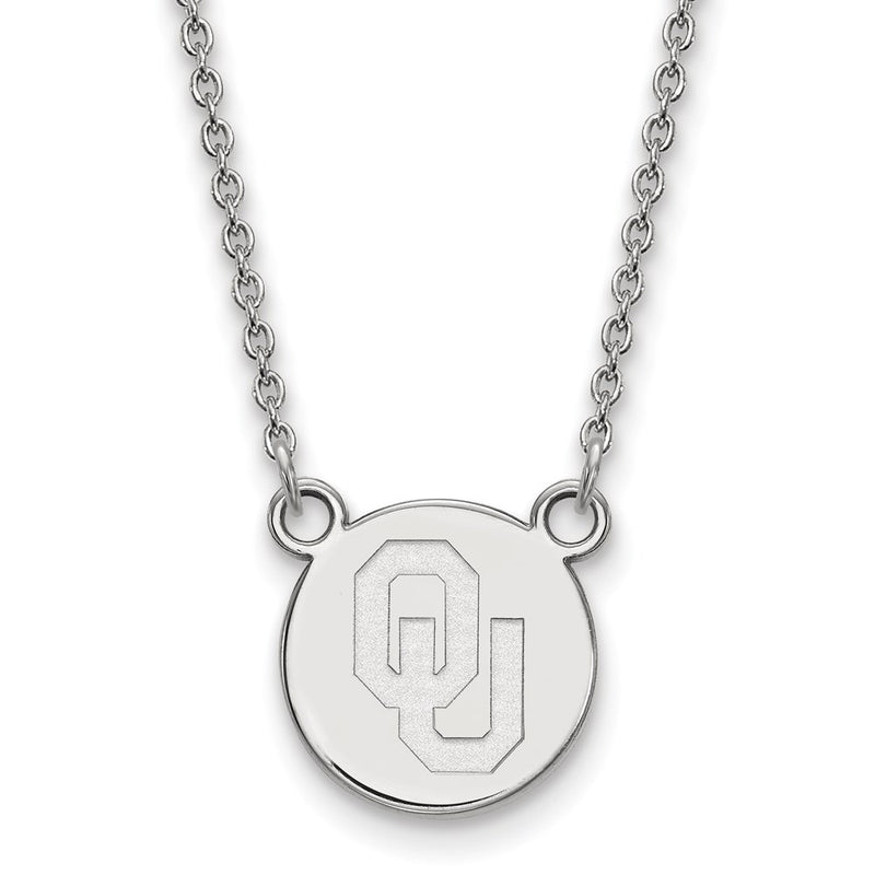 Sterling Silver Rhodium Plated Logoart University Of Oklahoma O U Small Disc 18 Inch Necklace