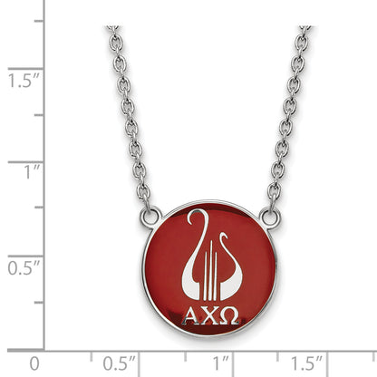 Sterling Silver Rhodium Plated Logoart Alpha Chi Omega Sorority Symbol Large Color Enamel Pendant 18 Inch Necklace