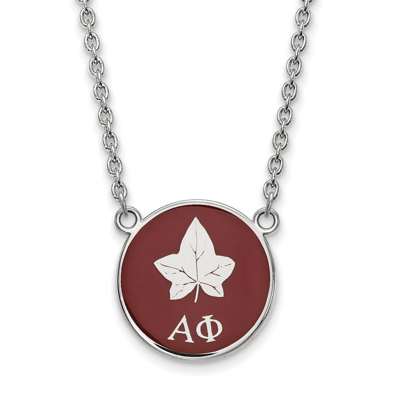 Sterling Silver Rhodium Plated Logoart Alpha Phi Sorority Symbol Small Color Enamel Pendant 18 Inch Necklace