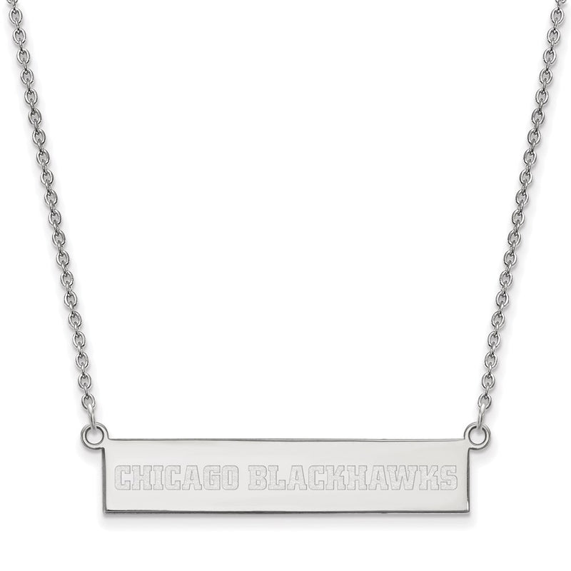 Sterling Silver Rhodium Plated Nhl Logoart Chicago Blackhawks Small Bar 18 Inch Necklace