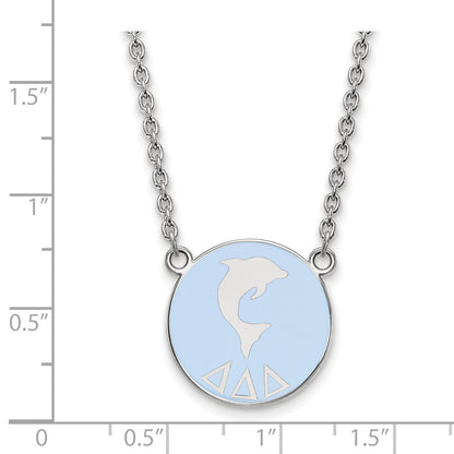 Sterling Silver Rhodium Plated Logoart Delta Sorority Symbol Large Color Enamel Pendant 18 Inch Necklace