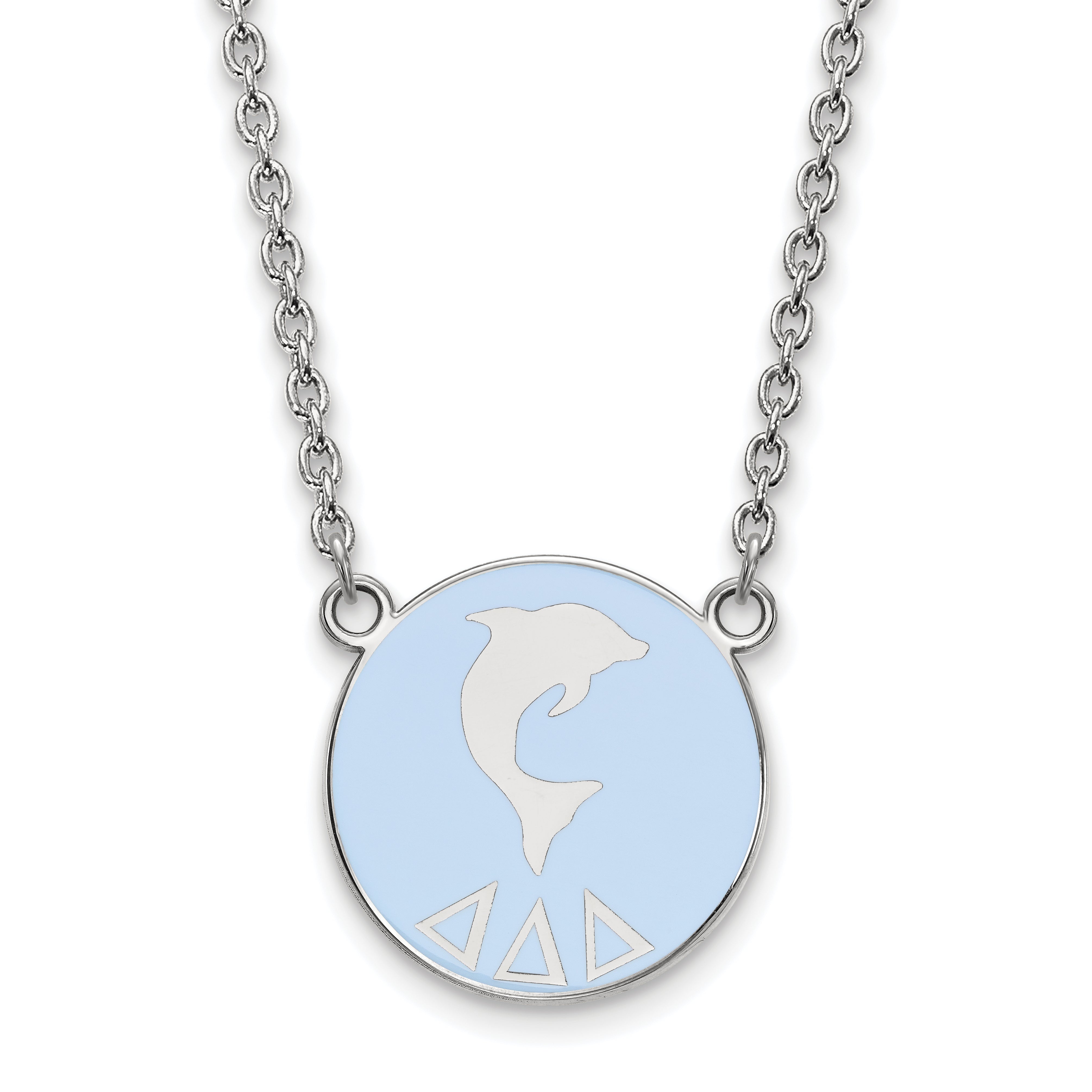 Sterling Silver Rhodium Plated Logoart Delta Sorority Symbol Large Color Enamel Pendant 18 Inch Necklace