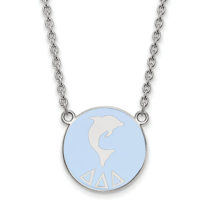 Sterling Silver Rhodium Plated Logoart Delta Sorority Symbol Large Color Enamel Pendant 18 Inch Necklace