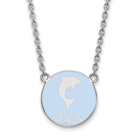 Sterling Silver Rhodium Plated Logoart Delta Sorority Symbol Large Color Enamel Pendant 18 Inch Necklace