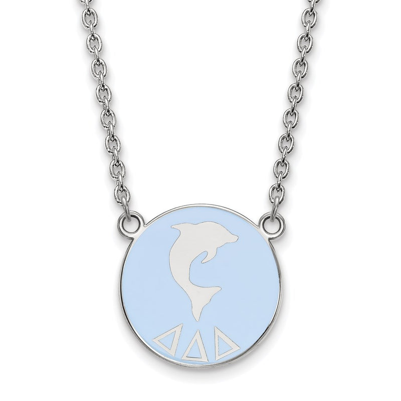 Sterling Silver Rhodium Plated Logoart Delta Sorority Symbol Large Color Enamel Pendant 18 Inch Necklace