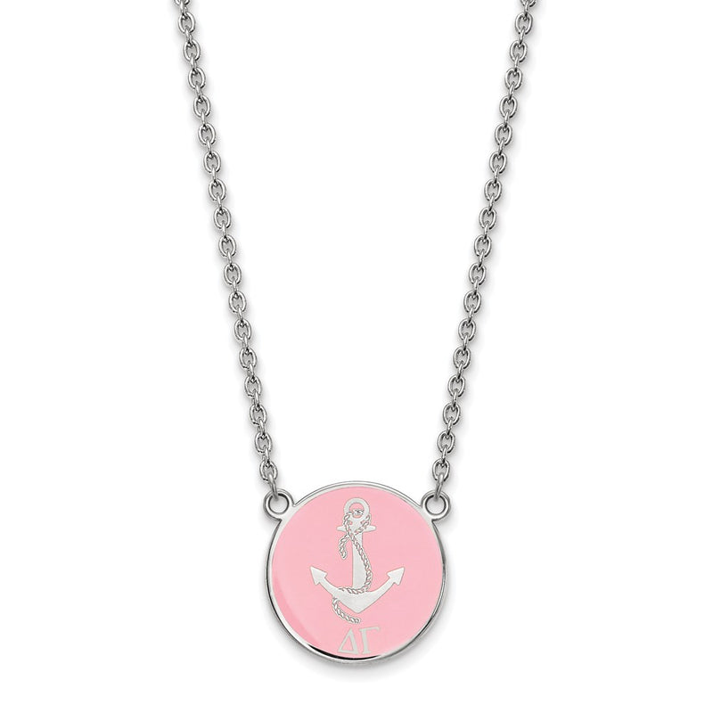 Sterling Silver Rhodium Plated Logoart Delta Gamma Sorority Symbol Large Color Enamel Pendant 18 Inch Necklace