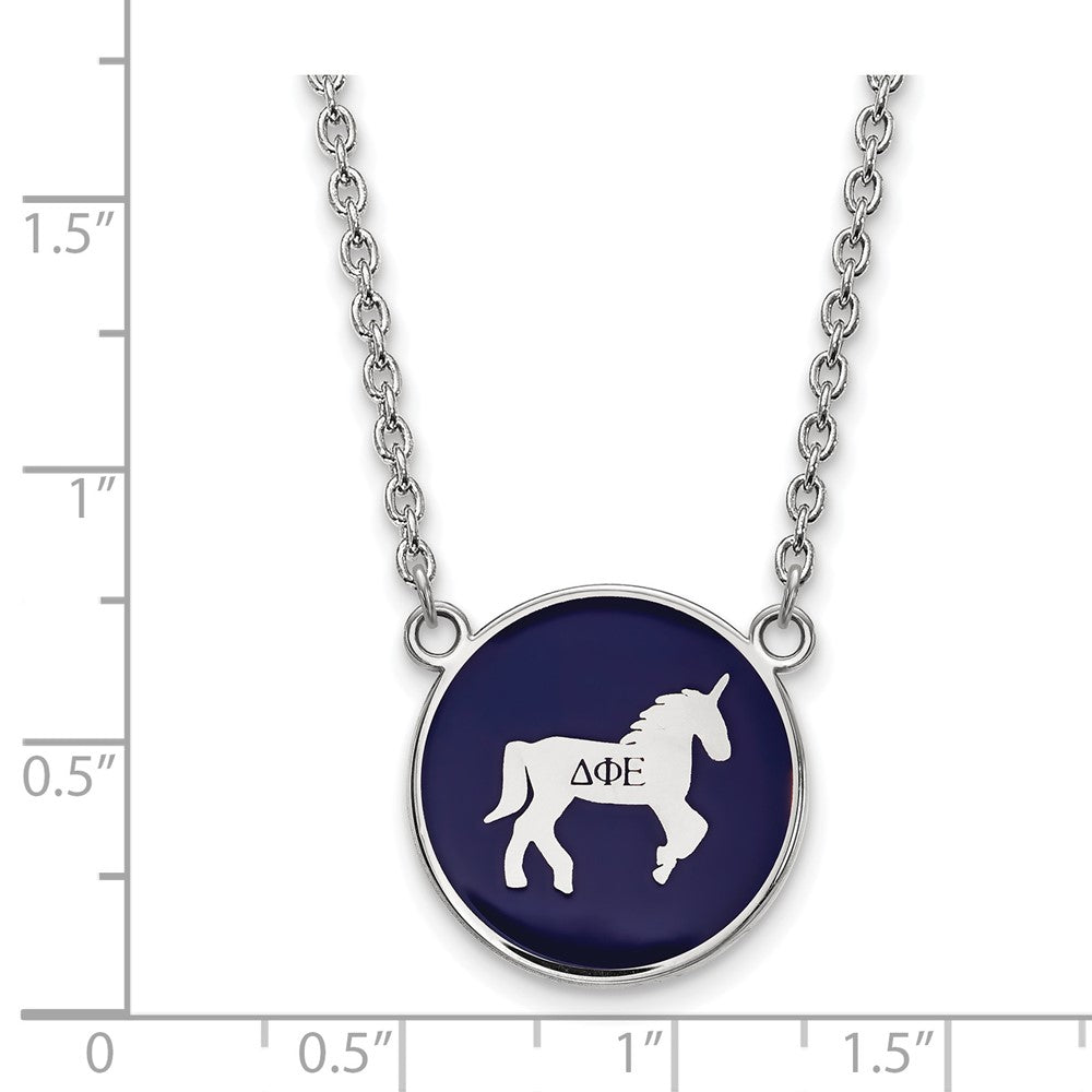 Sterling Silver Rhodium Plated Logoart Delta Phi Epsilon Sorority Symbol Large Color Enamel Pendant 18 Inch Necklace