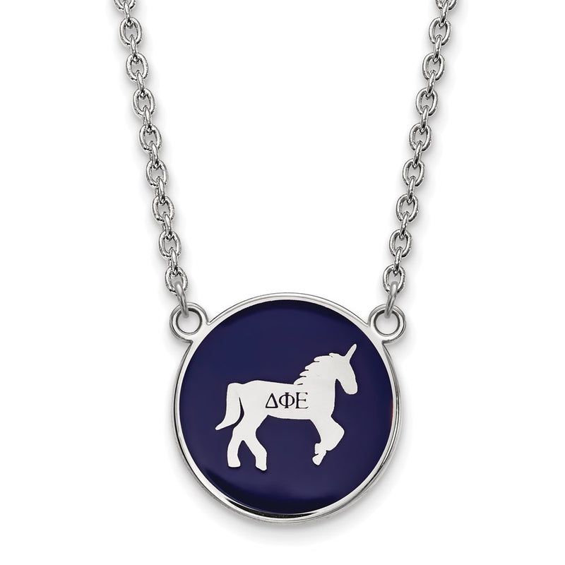 Sterling Silver Rhodium Plated Logoart Delta Phi Epsilon Sorority Symbol Large Color Enamel Pendant 18 Inch Necklace