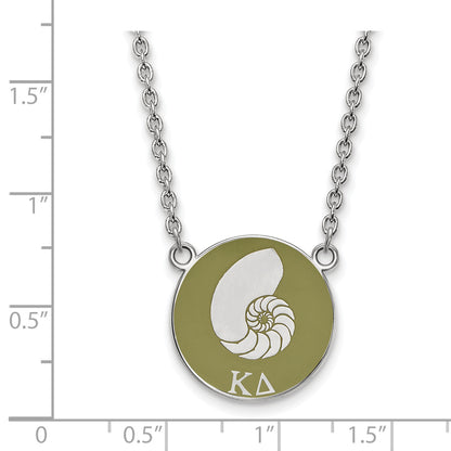 Sterling Silver Rhodium Plated Logoart Kappa Delta Sorority Symbol Large Color Enamel Pendant 18 Inch Necklace