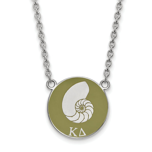 Sterling Silver Rhodium Plated Logoart Kappa Delta Sorority Symbol Large Color Enamel Pendant 18 Inch Necklace