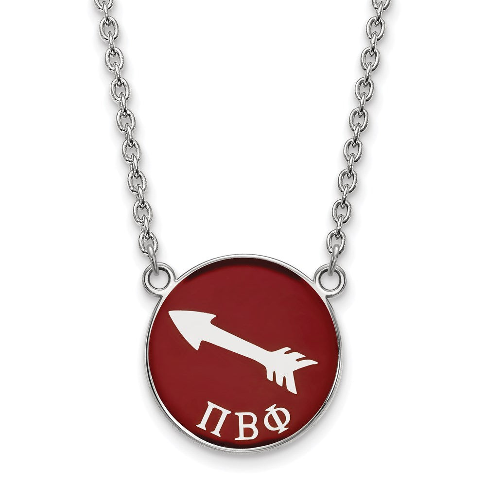 Sterling Silver Rhodium Plated Logoart Pi Beta Phi Sorority Symbol Large Color Enamel Pendant 18 Inch Necklace