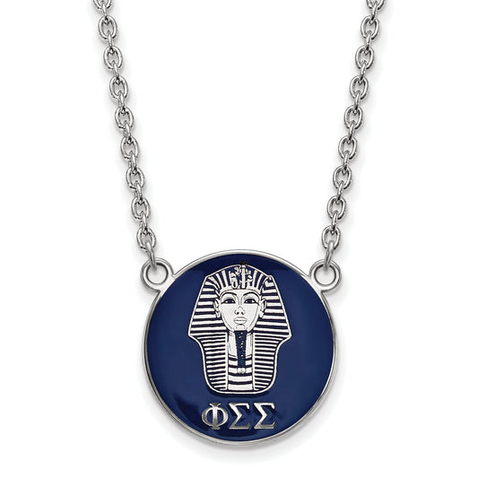 Sterling Silver Rhodium Plated Logoart Phi Sigma Sorority Symbol Large Color Enamel Pendant 18 Inch Necklace