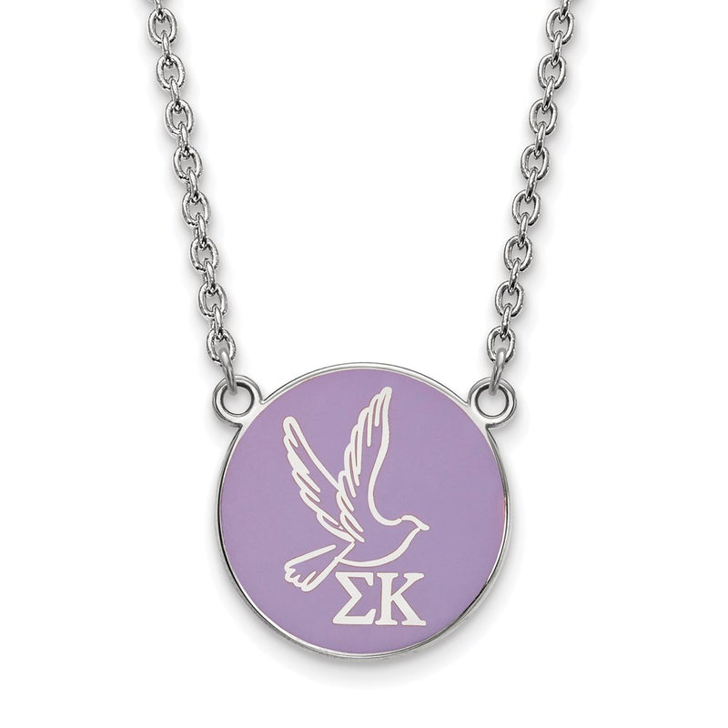 Sterling Silver Rhodium Plated Logoart Sigma Kappa Sorority Symbol Large Color Enamel Pendant 18 Inch Necklace