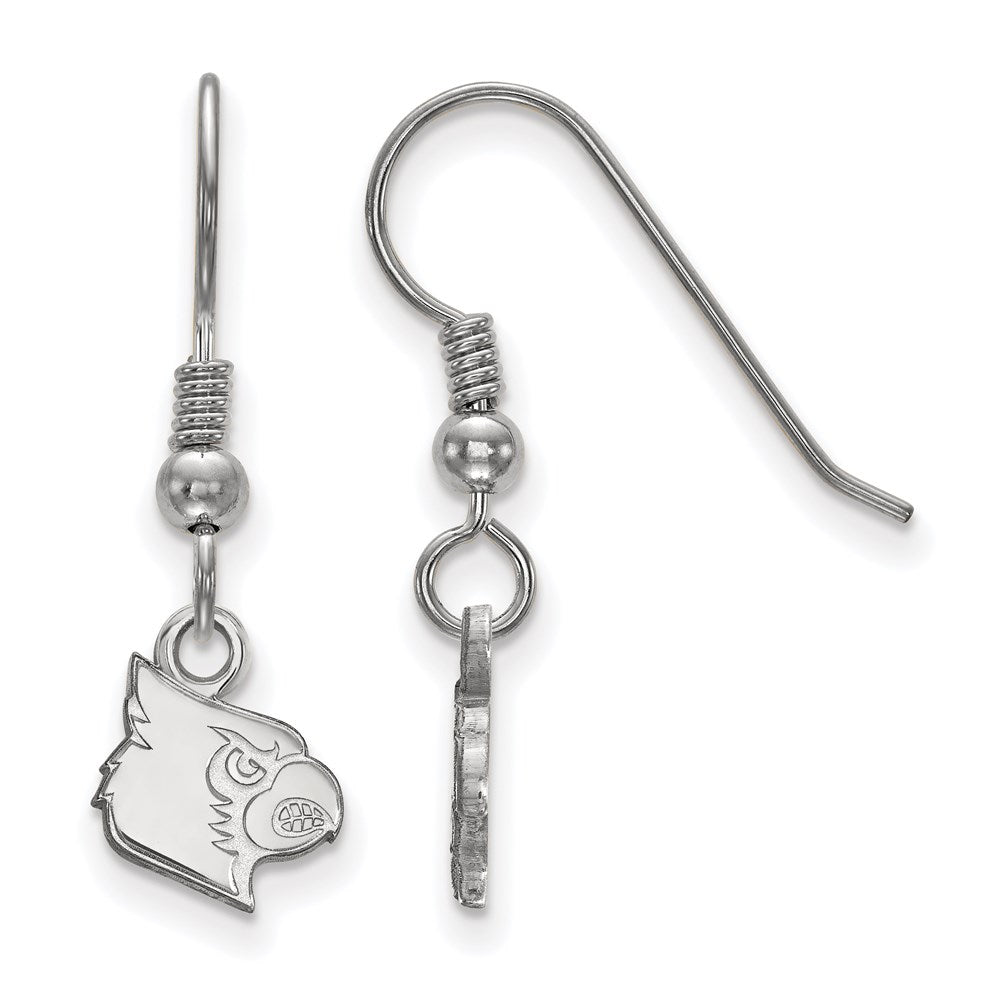 Sterling Silver Rhodium Plated Logoart University Of Louisville Cardinal Extra Small Dangle Wire Earrings