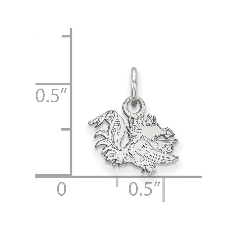 Sterling Silver Rhodium Plated Logoart University Of South Carolina Gamecock Extra Small Pendant