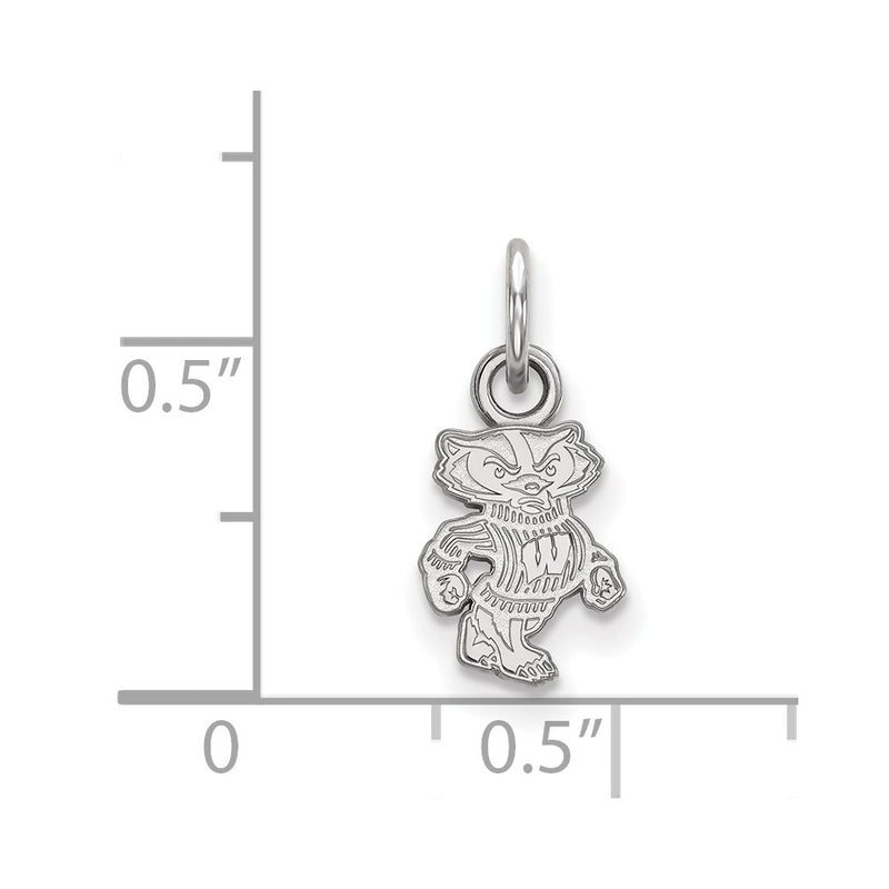 Sterling Silver Rhodium Plated Logoart University Of Wisconsin Badger Extra Small Pendant