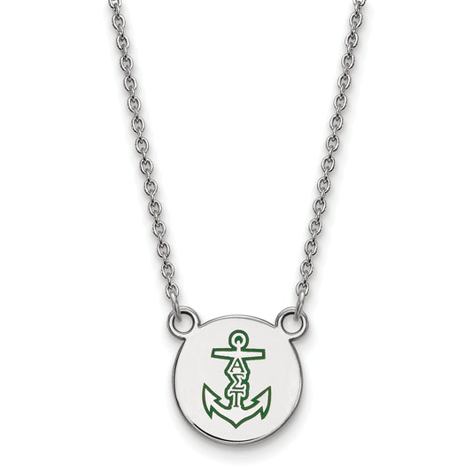 Sterling Silver Rhodium Plated Logoart Alpha Sigma Tau Sorority Symbol Small Color Enamel Pendant 18 Inch Necklace