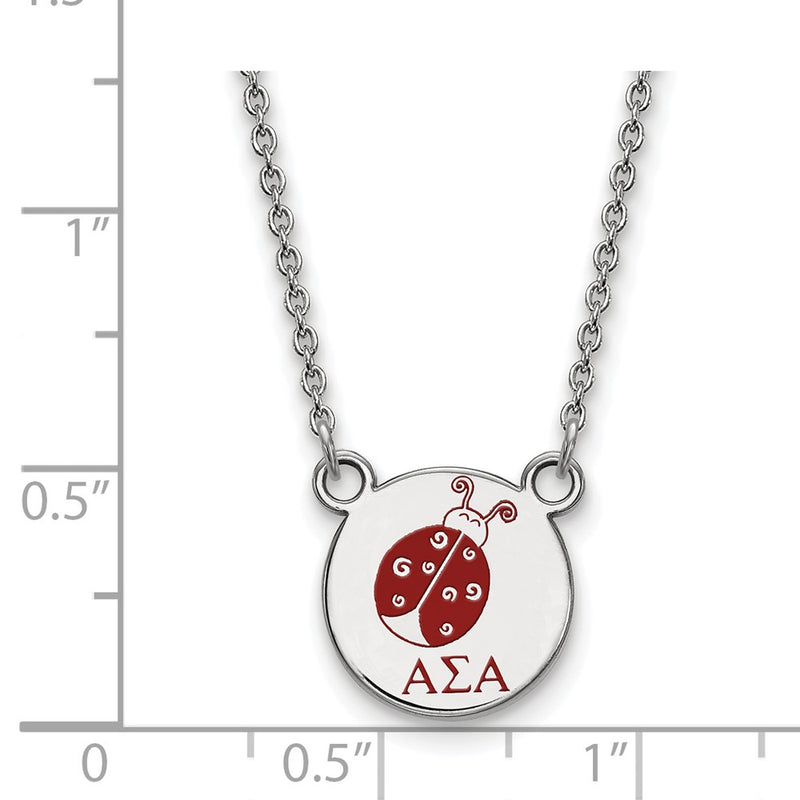 Sterling Silver Rhodium Plated Logoart Alpha Sigma Sorority Symbol Small Color Enamel Pendant 18 Inch Necklace