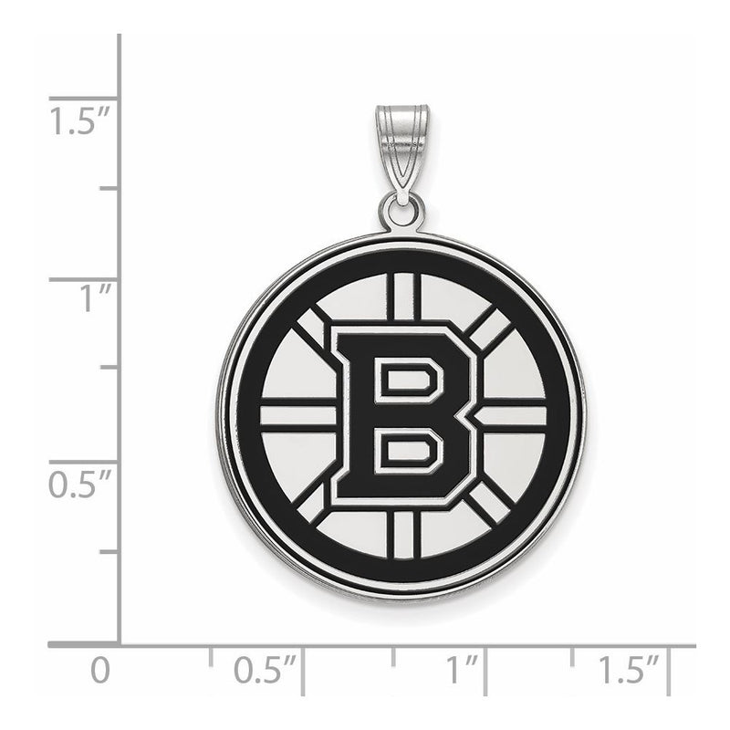 Sterling Silver Rhodium Plated Nhl Logoart Boston Bruins Extra Large Enameled Pendant