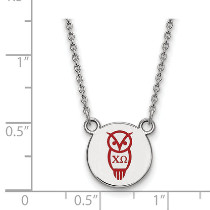 Sterling Silver Rhodium Plated Logoart Chi Omega Sorority Symbol Small Color Enamel Pendant 18 Inch Necklace