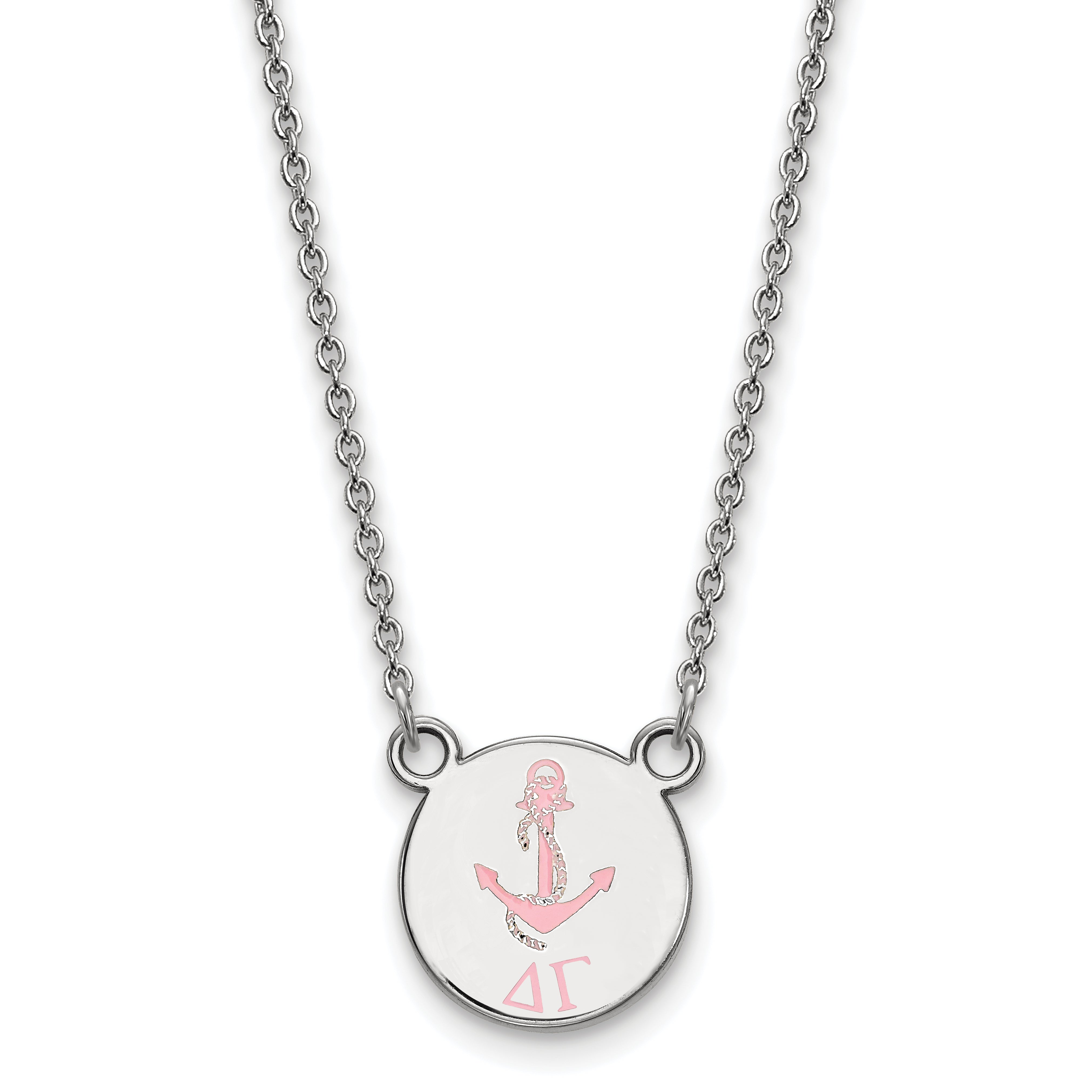 Sterling Silver Rhodium Plated Logoart Delta Gamma Sorority Symbol Small Color Enamel Pendant 18 Inch Necklace