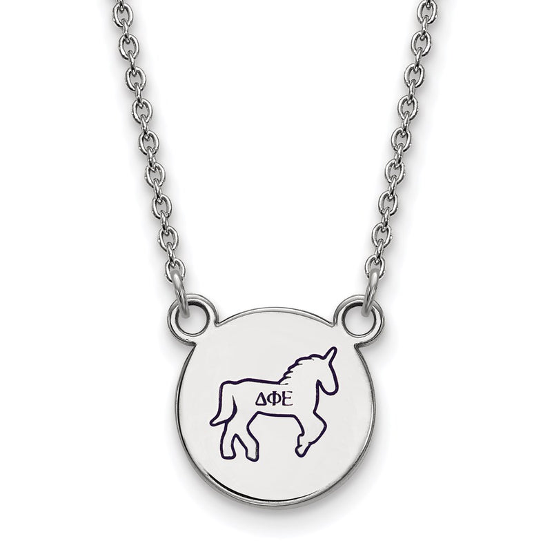 Sterling Silver Rhodium Plated Logoart Delta Phi Epsilon Sorority Symbol Small Color Enamel Pendant 18 Inch Necklace