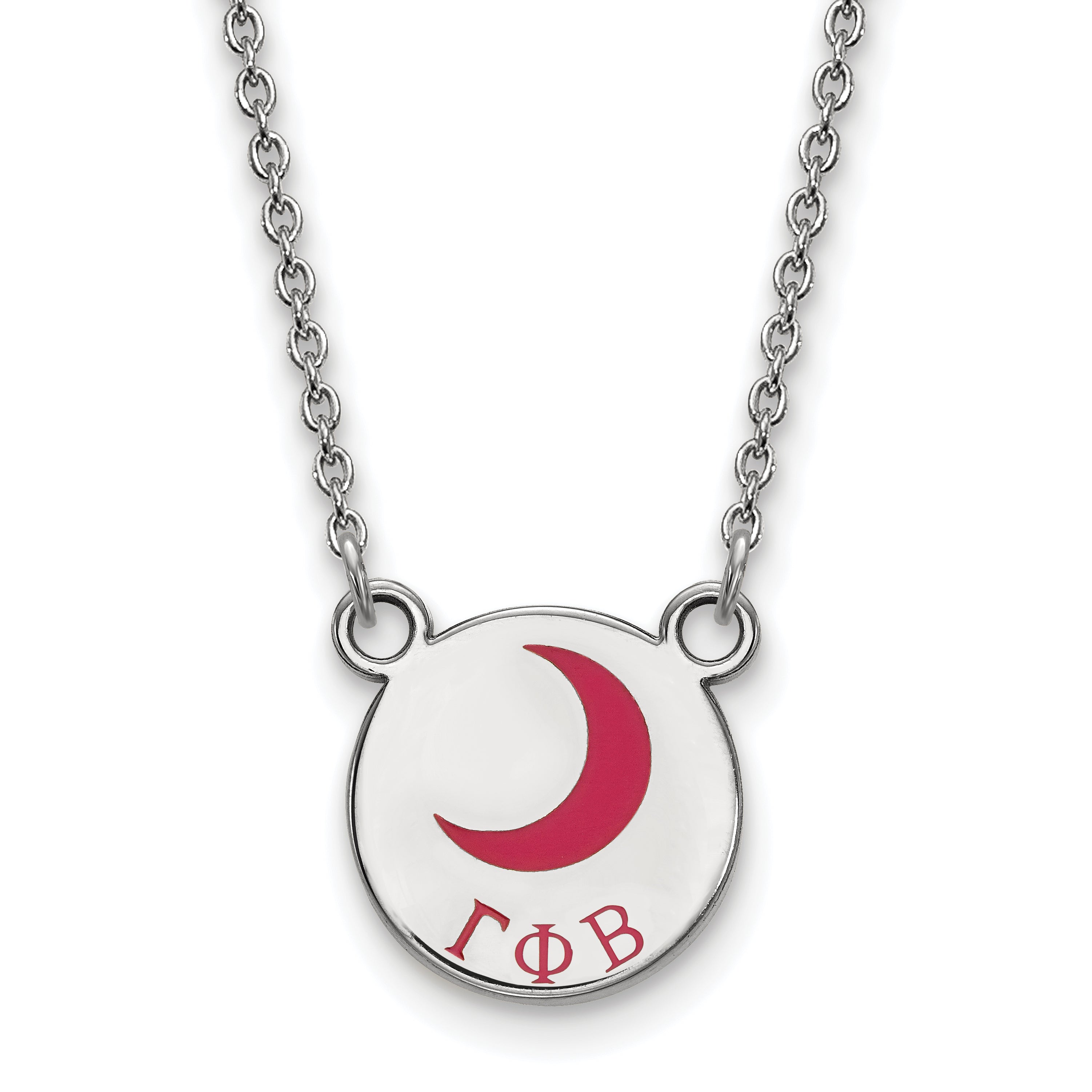 Sterling Silver Rhodium Plated Logoart Gamma Phi Beta Sorority Symbol Small Color Enamel Pendant 18 Inch Necklace