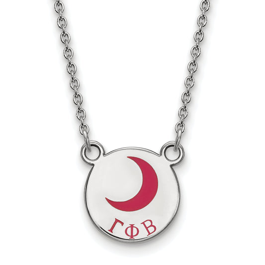 Sterling Silver Rhodium Plated Logoart Gamma Phi Beta Sorority Symbol Small Color Enamel Pendant 18 Inch Necklace