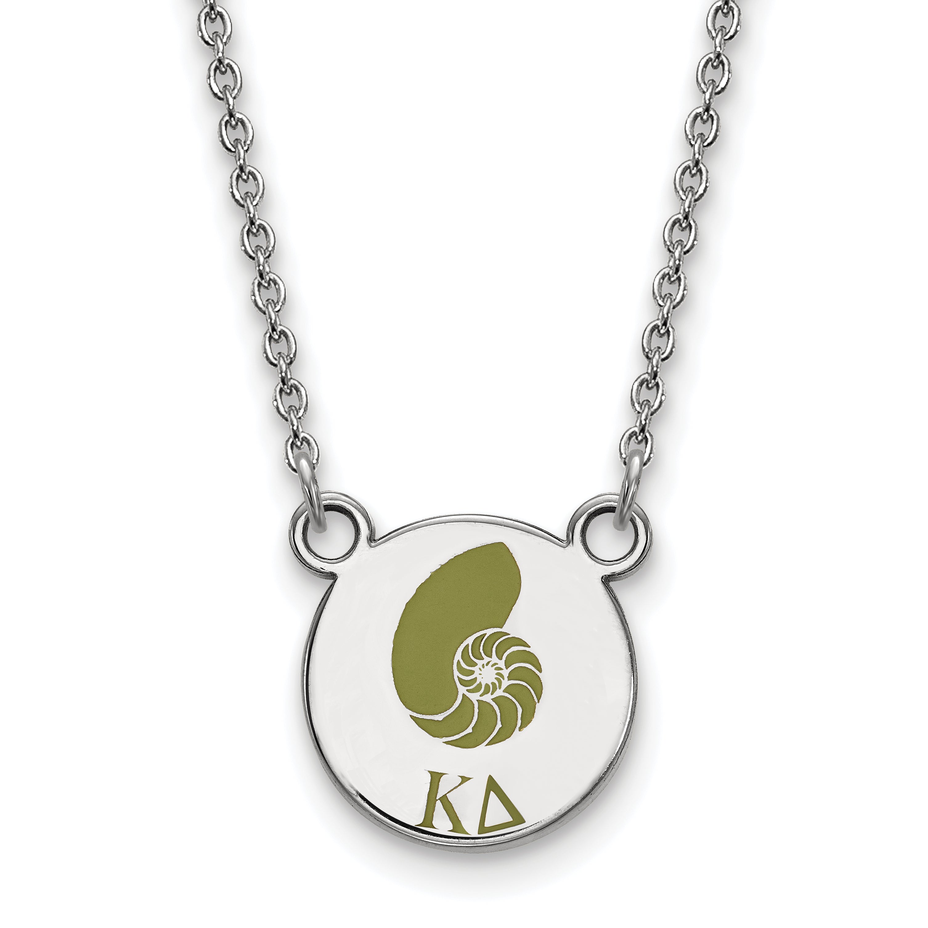 Sterling Silver Rhodium Plated Logoart Kappa Delta Sorority Symbol Small Color Enamel Pendant 18 Inch Necklace