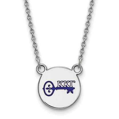 Sterling Silver Rhodium Plated Logoart Kappa Gamma Sorority Symbol Small Color Enamel Pendant 18 Inch Necklace