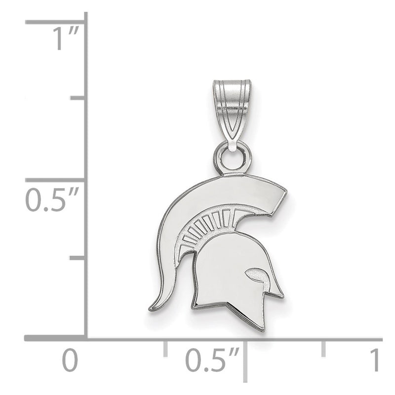 Sterling Silver Rhodium Plated Logoart Michigan State University Spartan Small Pendant