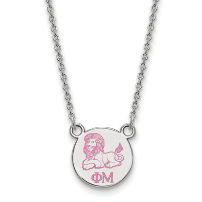 Sterling Silver Rhodium Plated Logoart Phi Mu Sorority Symbol Extra Small Color Enamel Pendant 18 Inch Necklace