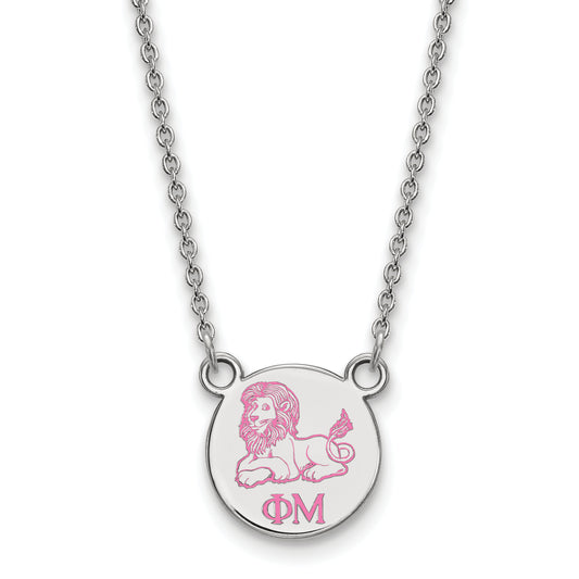 Sterling Silver Rhodium Plated Logoart Phi Mu Sorority Symbol Extra Small Color Enamel Pendant 18 Inch Necklace