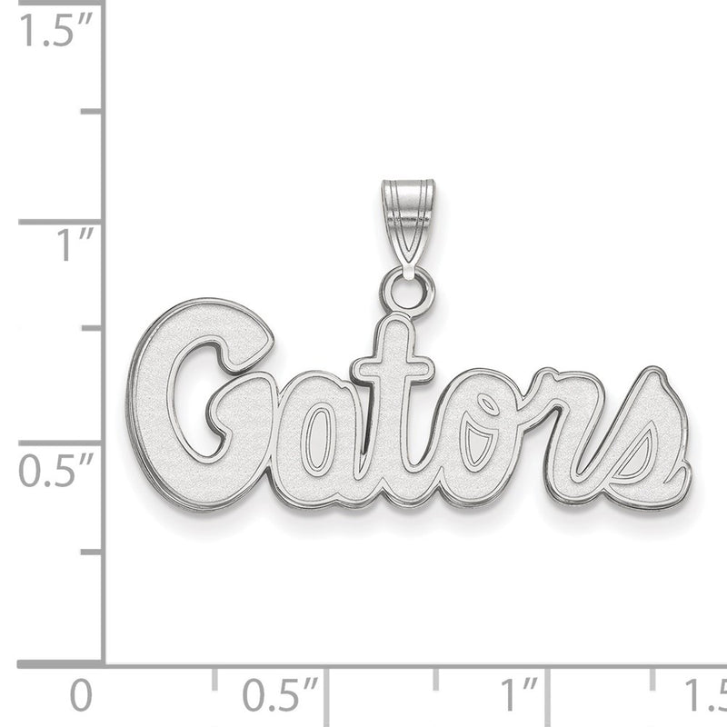 Sterling Silver Rhodium Plated Logoart University Of Florida Gators Script Small Pendant