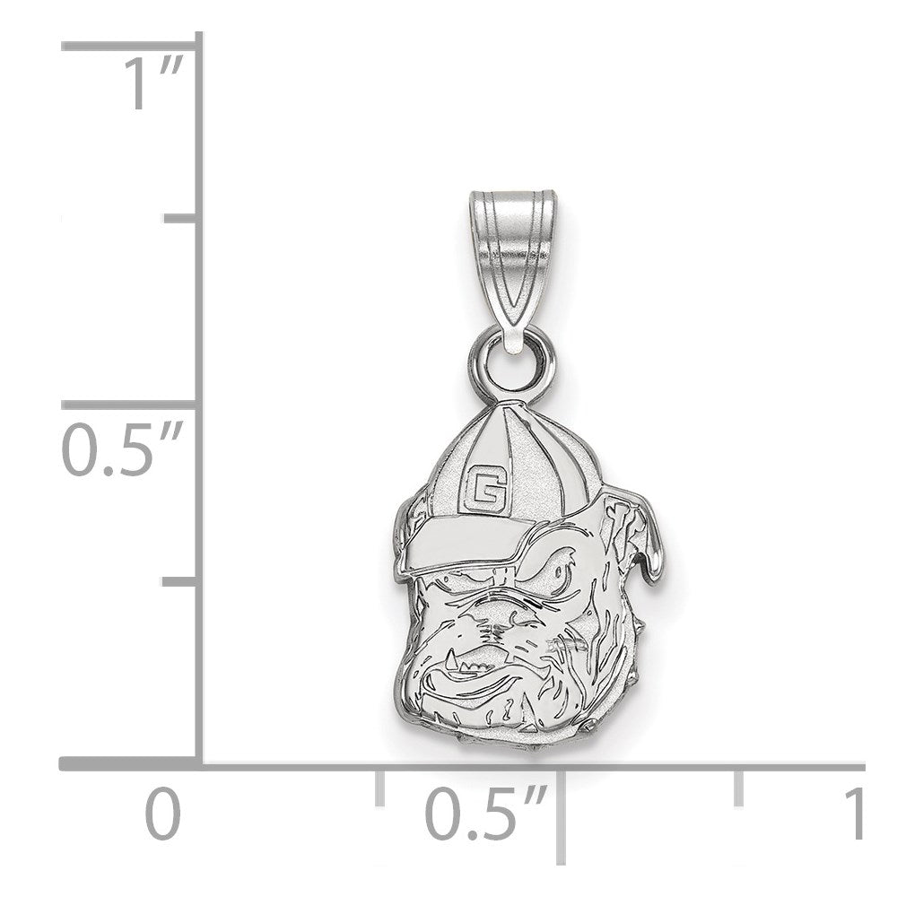 Sterling Silver Rhodium Plated Logoart University Of Georgia Bulldog Small Pendant