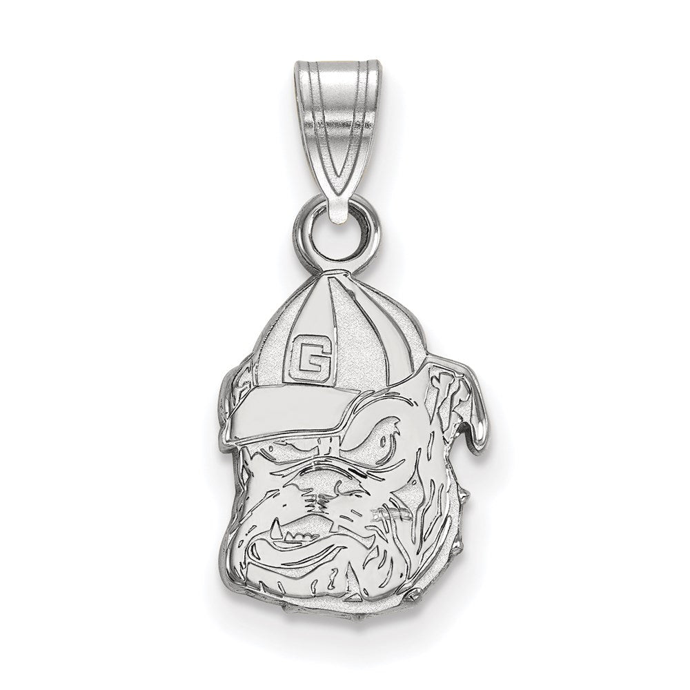 Sterling Silver Rhodium Plated Logoart University Of Georgia Bulldog Small Pendant