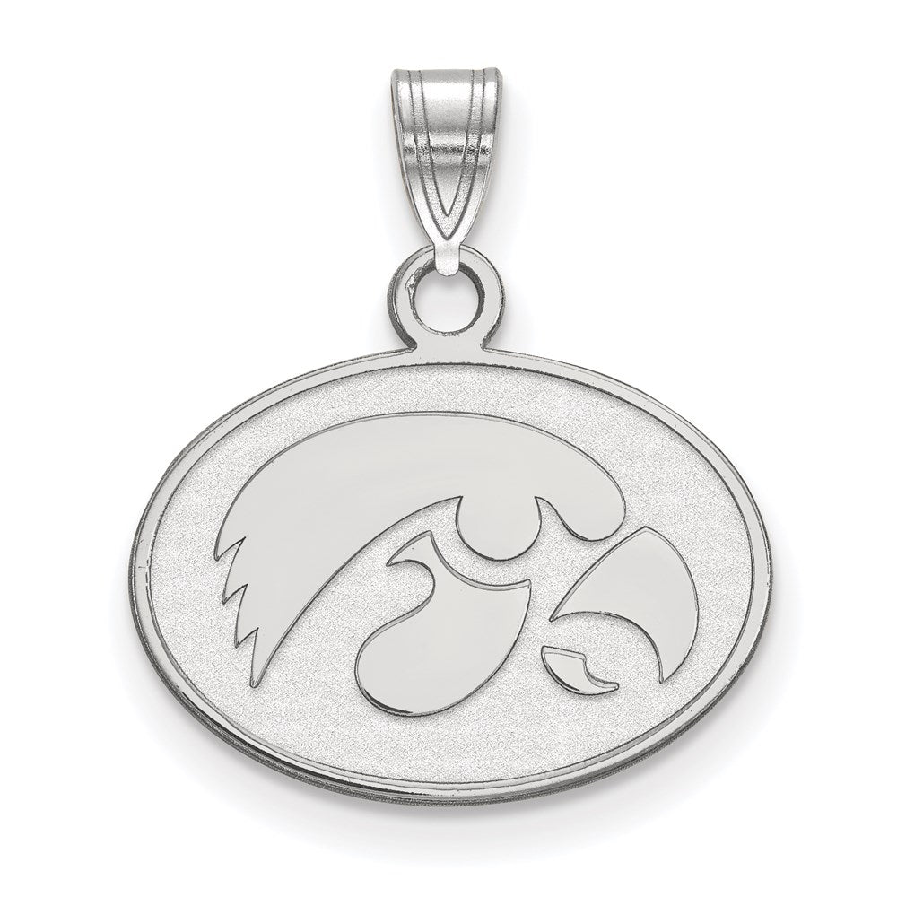 Sterling Silver Rhodium Plated Logoart University Of Iowa Hawk Small Oval Pendant
