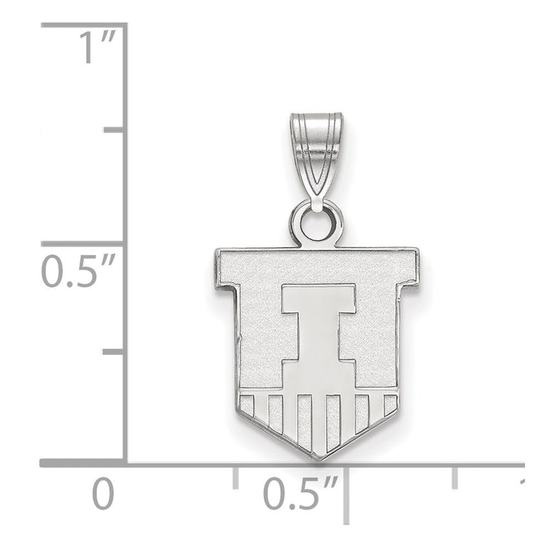 Sterling Silver Rhodium Plated Logoart University Of Illinois Victory Badge Small Pendant