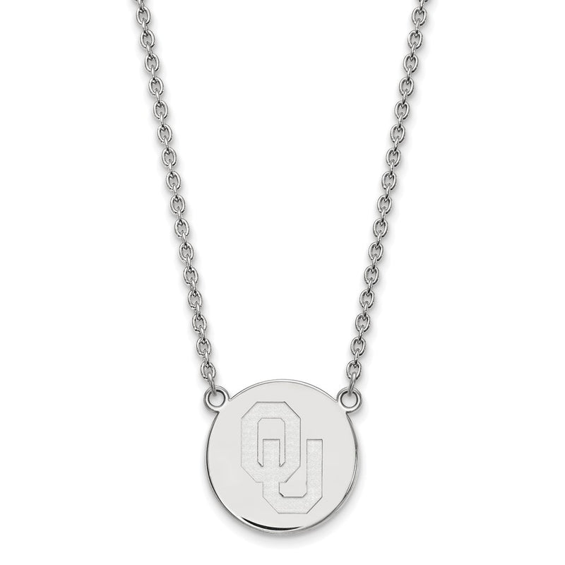 Sterling Silver Rhodium Plated Logoart University Of Oklahoma O U Large Disc 18 Inch Necklace