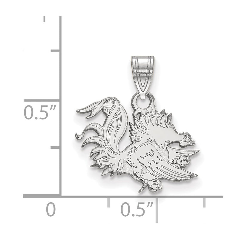 Sterling Silver Rhodium Plated Logoart University Of South Carolina Gamecock Small Pendant