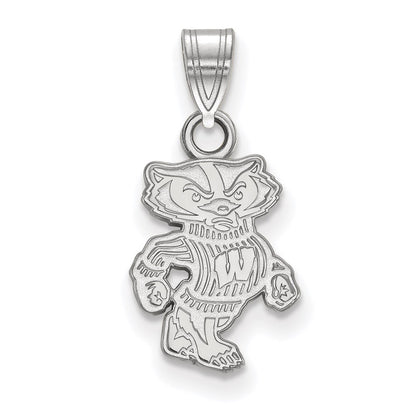 Sterling Silver Rhodium Plated Logoart University Of Wisconsin Badger Small Pendant