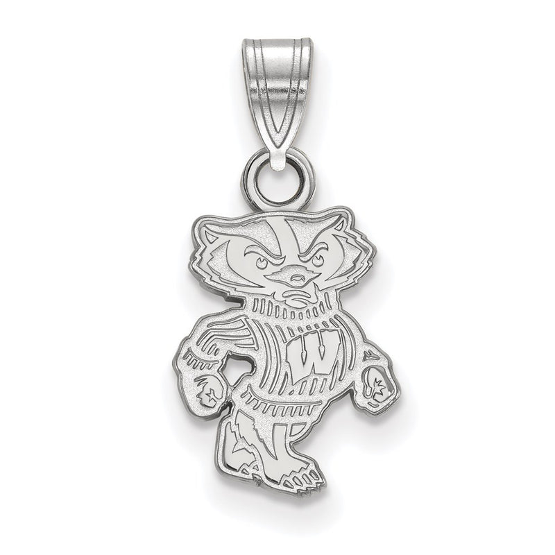 Sterling Silver Rhodium Plated Logoart University Of Wisconsin Badger Small Pendant