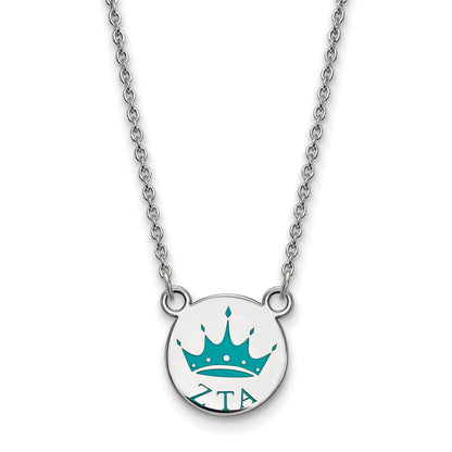 Sterling Silver Rhodium Plated Logoart Zeta Tau Alpha Sorority Symbol Small Color Enamel Pendant 18 Inch Necklace